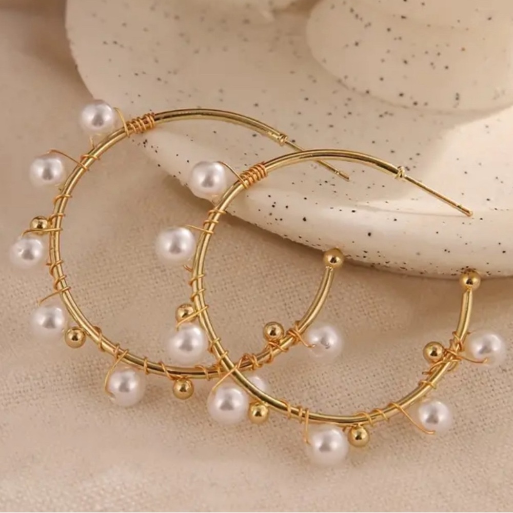 Faux Pearl Decor Hoop Earrings NWT - HOST PICK X 3